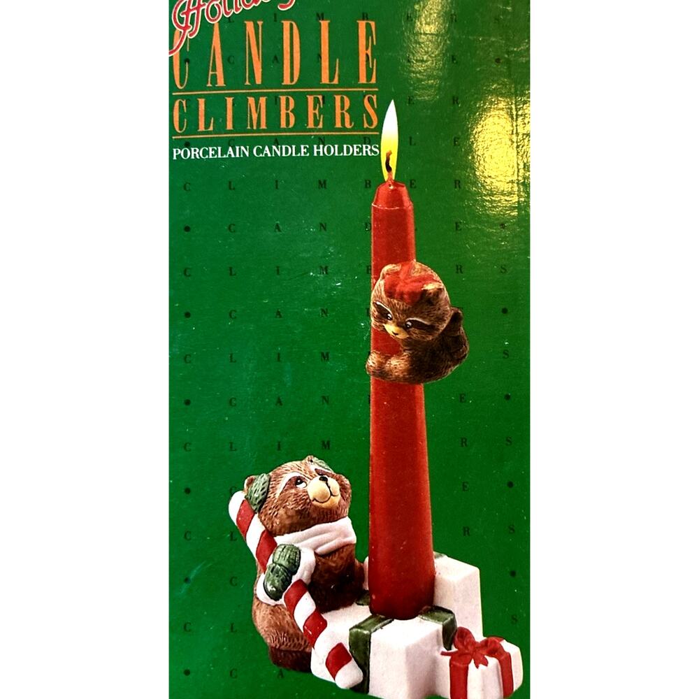 VTG Christmas Candle Climbers Bear & Cub Holiday Decor Retro Cottage Farmhouse